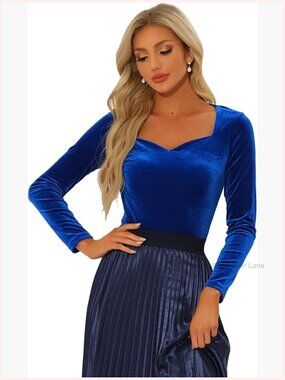 Velvet Long Sleeve Sweetheart Neck Blouse Tops